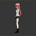 Game Movie Character 3D Model With Pink Long Hair White Top And Black Skirt