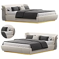Modern Double Bed With Leather Headboard Gray Bedspread Multiple Pillows And Golden Base 3d model