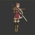 Anime Style Female Game Character With Long Orange Hair Pink Dress And Sword
