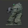 Game Movie Character Stone Golem 3D Render With Green Glowing Back Design
