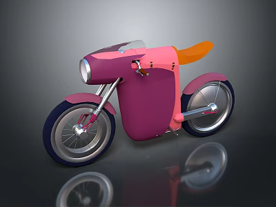 Modern Pink And Purple Motorcycle With Orange Seat Round Headlight And Black Wheels 3d model