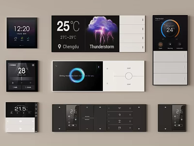 Sleek Modern Smart Switch Panels With Digital Temperature Time And Scene Controls 3d model