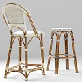 Rattan Bar Stools With Wooden Legs And Cross Straps In Beige And Brown