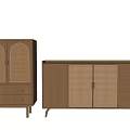 Modern Minimalist Entryway Console And Side Cabinets With Wooden Rattan Design