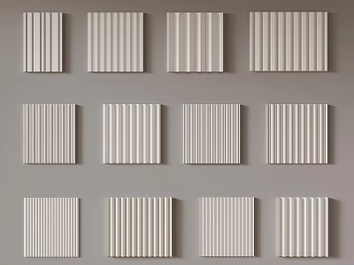 White Striped Square Panels Arranged On Gray Background For Modern Wall Decor 3d model