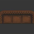 Brown Leather Three-Seater Sofa With Tufted Back Rolled Arms And Wooden Legs