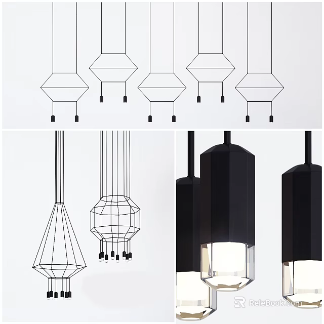 Modern Unique shaped Pendant Lights For Interior With Geometric Designs And Metal Frames 3d model