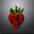 Juicy Fresh Ripe Red Strawberry With Green Leaves On Black Background