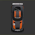 Mercedes AMG Gray And Orange Race Car With 67 Number And Rear Spoiler