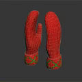 Warm Red Winter Gloves Featuring Green Cross Pattern On Cuffs 3d model