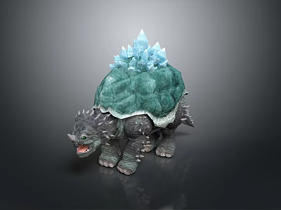 Mythical Spiked Turtle With Green Shell And Blue Crystals On Back Open Mouth 3d model