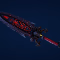 The Giant Red And Black Sword With Intricate Patterns Ornate Design Against Deep Blue Background