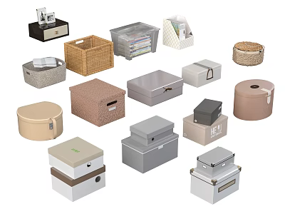 Various Storage Boxes With Woven Plastic Fabric Designs And Lidded Styles For Organization 3d model