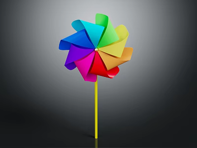 Colorful Spinning Pinwheel Toy With Yellow Stick And Bright Blades For Kids Play 3d model