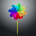 Colorful Spinning Pinwheel Toy With Yellow Stick And Bright Blades For Kids Play