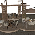 Modern Outdoor Table and Chair Combination Camping Table and Chair Casual Table and Chair Sunshade Umbrella Modern Corridor Flower Rack Gazebo 3d model