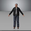 Human Character 3D Model Wearing Black Jacket Gray T-Shirt Blue Jeans And Brown Shoes
