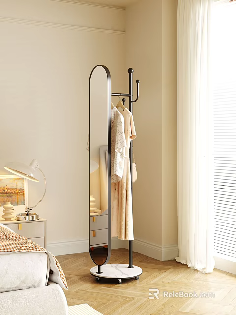 Modern Stylish Hanger With Mirror Hanging Light Clothes In Bedroom Corner 3d model 