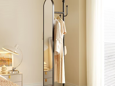 Modern Stylish Hanger With Mirror Hanging Light Clothes In Bedroom Corner 3d model