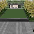 Serene Garden Landscape With Green Lawn Water Pool Reflection Trees Hedges And Rest Area