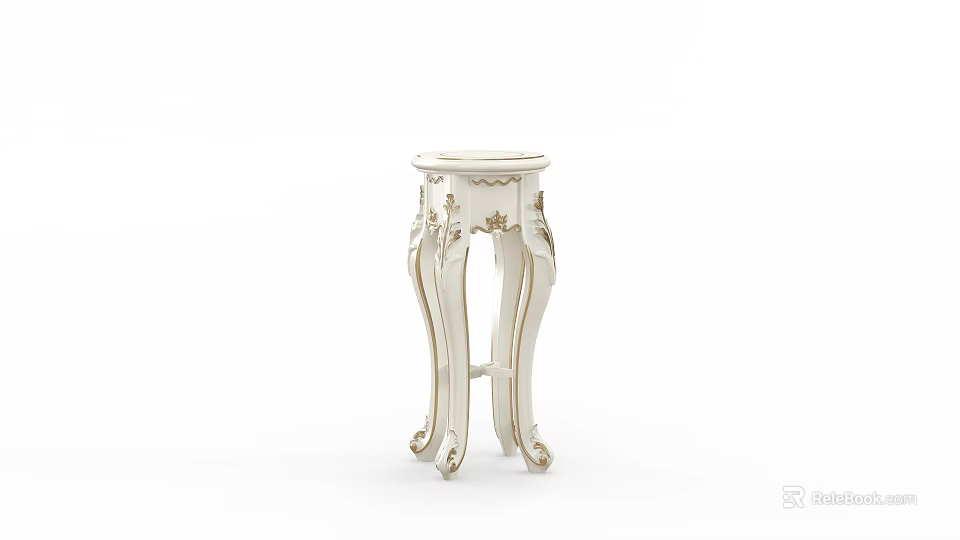 Elegant White Flower Stand With Ornate Carved Details And Decorative Legs For Home Decor 3d model 