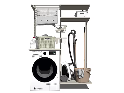 Multi Tier Bathroom Cabinet Rack With Washing Machine Vacuum Cleaner And Storage Basket 3d model