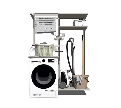 Multi Tier Bathroom Cabinet Rack With Washing Machine Vacuum Cleaner And Storage Basket 3d model