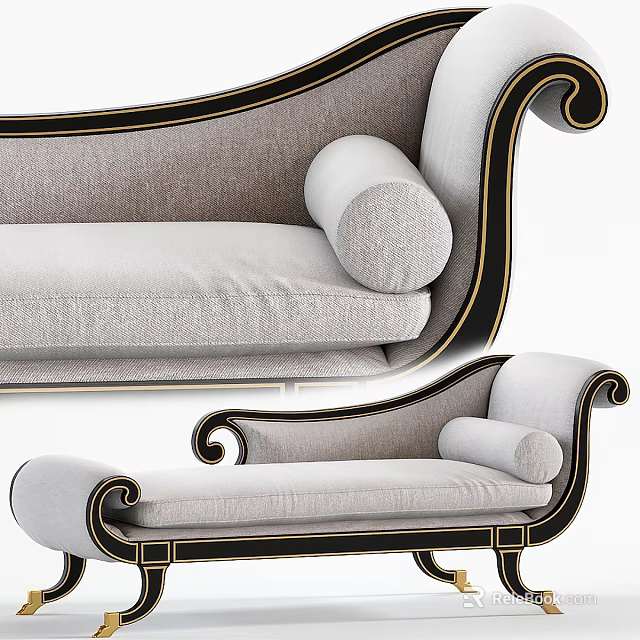 Classic Double Sofa With Black Frame Gray Upholstery And Curved Armrests 3d model 