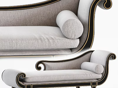 Classic Double Sofa With Black Frame Gray Upholstery And Curved Armrests 3d model
