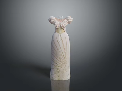 Man Sculpture With White Striped Design And Wing Shaped Decorations On Gray Background 3d model