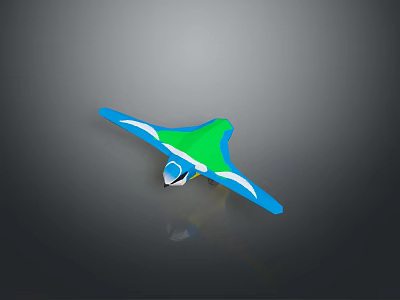 Blue And Green Bird With White Edges Gliding On Gray Background With Reflection 3d model