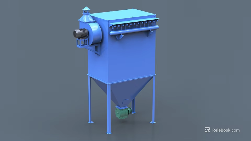 Blue Industrial Bag Filter Equipment With Motorized Dust Collection System And Steel Frame 3d model 