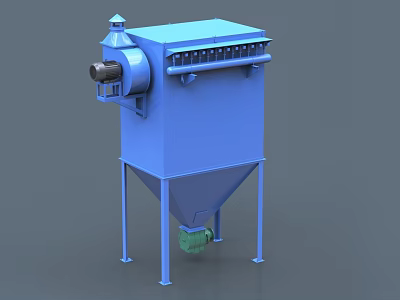 Blue Industrial Bag Filter Equipment With Motorized Dust Collection System And Steel Frame 3d model