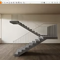 Concrete Staircase With Metal Railings In Modern Interior Wooden Floor And Window