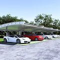 Tensile Membrane Carport Covering Multiple Cars in Outdoor Area with Green Trees