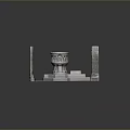 Historic Stone Baptismal Font Scene With Carved Details And Pillars On Platform Gray Background