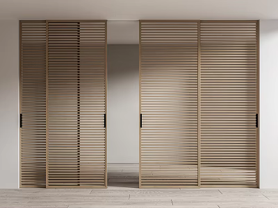 Modern Wooden Sliding Doors With Vertical Slats For Minimalist Interior Space 3d model