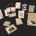 Package Boxes and Tote Bags with Geometric Patterns and Neutral Color Designs in Various Styles