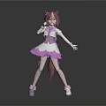 3D Animated Character Model With Pink White Outfit Cat Ears Tail And Dancing Pose