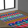 Colorful Square Rug With Geometric Patterns Stripes And Circles On Wooden Floor Indoor
