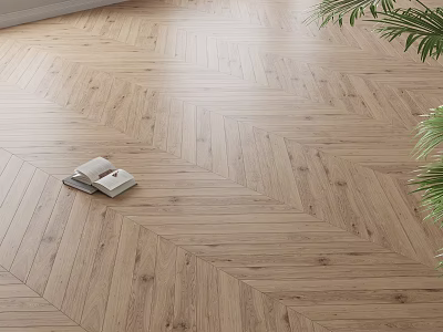 Herringbone Pattern Wooden Flooring in Light Wood Tone with Natural Texture and Open Book 3d model