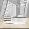 Modern Bar Counter With Curved Design Glass Display Shelves Metal Accents And Ambient Lighting