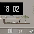 Wall Mounted TV Stand With Digital TV Display Decorative Items Potted Plant And Books