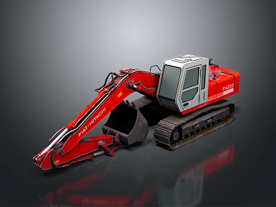 Red Tracked Excavator Functional Vehicle with Cab and Heavy Duty Bucket 3d model