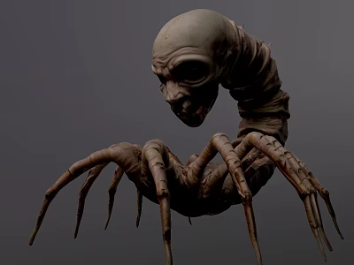 Sci Fi Horror Game Movie Character With Skull Head Curved Body And Insect Legs 3d model