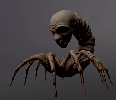 Sci Fi Horror Game Movie Character With Skull Head Curved Body And Insect Legs 3d model