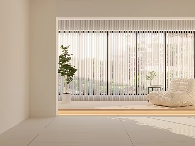 Comfortable White Bean Bag Chair In Modern Minimalist Interior With Large Window And Green Plant 3d model