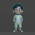Animated 3D Game Character with Black Short Hair White T-Shirt Beige Shorts and Red Shoes
