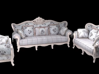 Elegant Classic Sofa Set With Carved Details Patterned Cushions And Curved Armrests 3d model