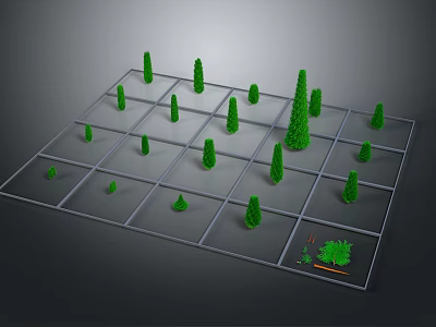 Green Plants in Grid Arrangement with Various Heights Neatly Placed on Flat Surface 3d model
